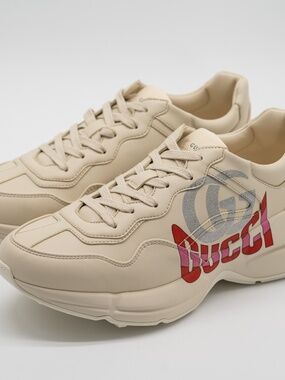 size 38.5G 8.5 US Gucci Rhyton Ivory Red GG Logo Leather Sneakers